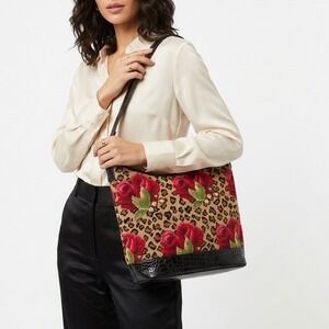 Clever Carriage Company Women Multi Floral Leopard Print Decorative Shoulder Bag